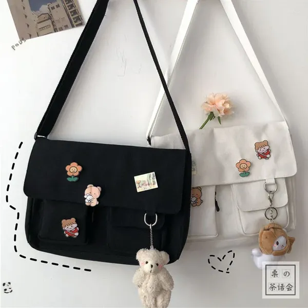 Bolsas de ombro femininas kawaii crossbody saco de dinheiro impresso simples casual mochila meninas bolsa lona diagonal cruz estilo preppy