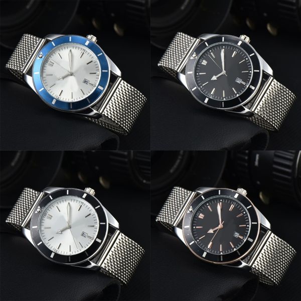 Relógio de luxo preto para homens famoso designer de moda simples superocean orologio di lusso preto azul branco relógio de pulso pulseira de aço inoxidável banhado a prata sb079