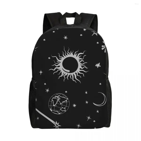 Mochila saco escolar 15 polegadas laptop casual ombro bagpack viagem espaço sol lua terra estrelas mochila