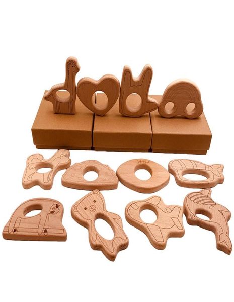 Verschiedene Formen Baby Holz Beißring Herz Giraffe Wolke Finger Bär Fisch Design Natur Pflege Baby Holz Zahnen Spielzeug Holz Handwerk3565001