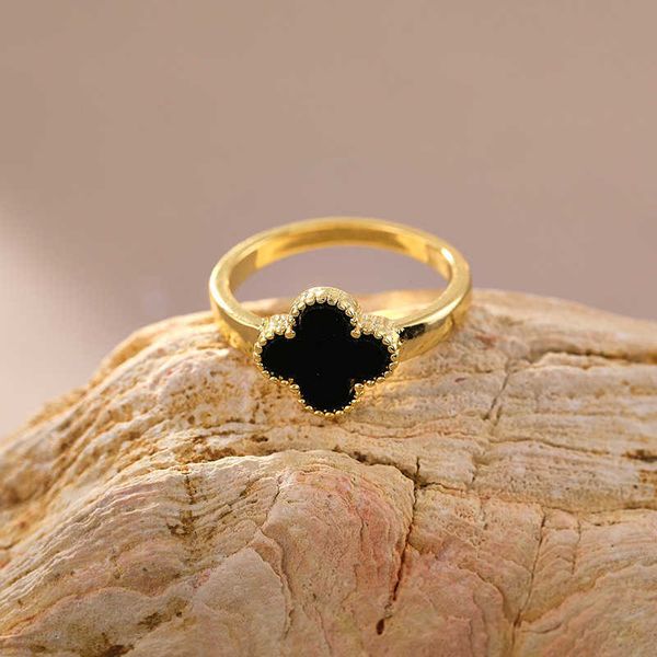 Дизайнерская высокая версия высокая версия v Golden Van Clover Ring Ring Real Gold.