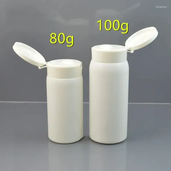Aufbewahrungsflaschen, 200 Stück, 80 ml/100 ml, weißer Kunststoff-Flip-Deckel, PE-Pulverflasche, nachfüllbar, für kosmetische Proben, Perlenessenzbehälter