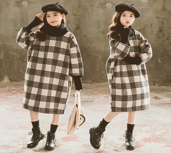 Winter neuer koreanischer Wollkaro-Kapuzenpullover langer hoher Kragen Mädchen039s Samtkleid6937988