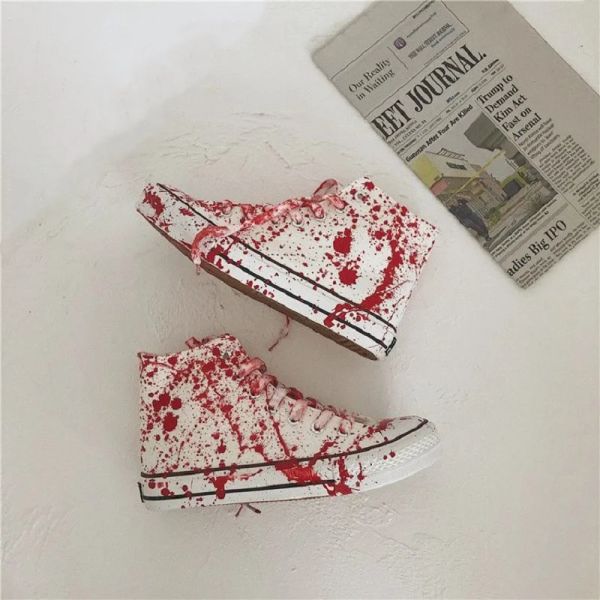 Boots Graffiti Blood Canvas Sapatos Sapatos de alpargelas masculinos High Top Sneakers Youth Boys Sapatos de outono Sênis de tênis masculino Vulcanizado