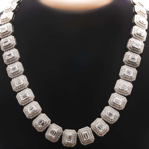 Catena personalizzata in stile hiphop ghiacciato ghiacciato con diamanti cubani in argento sterling 925 con moissanite da 18 mm e 18 pollici di lusso