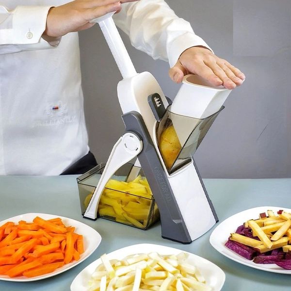 Fatiador manual de vegetais, ralador dobrável, utensílios de cozinha, fatiador de vegetais seguro, fácil de cortar batatas fritas, ferramenta para fritar