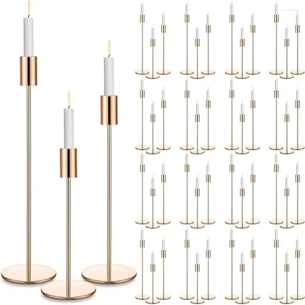 Castiçais 48 pcs ouro elegante alto taper castiçal suporte de metal em massa suporte sortido alturas se encaixa velas