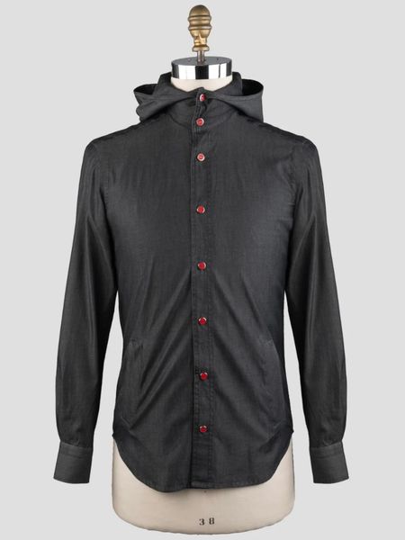 Moletons masculinos primavera cinza escuro kiton esmalte botão casual camisa com capuz