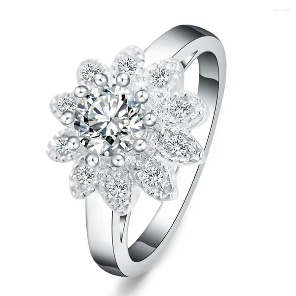 Anéis de cluster 925 prata esterlina girassol flor zircão anel para mulher moda casamento jóias festa presente