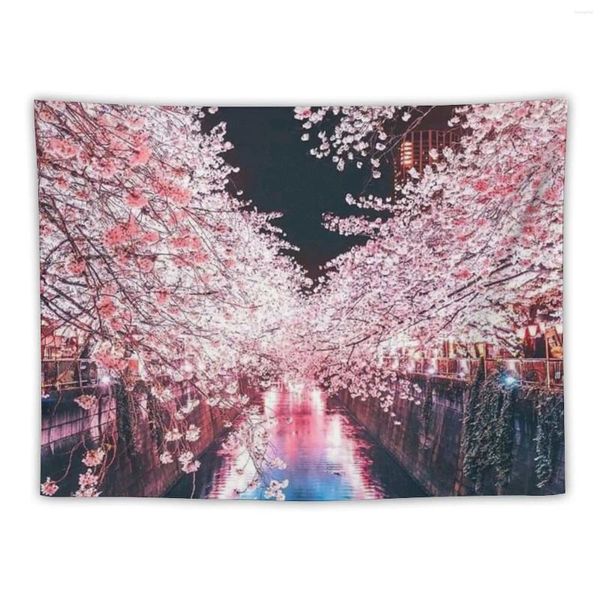 Гобелены «Токио вишни в цвету» - японские огни гобелен для декора комнаты, эстетическое украшение дома, гобелены, украшение