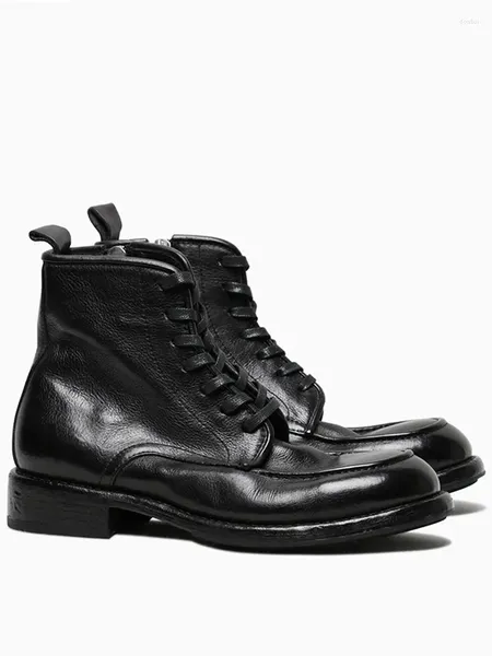 Stiefel Herbst Business Männer Pferdeleder Arbeit Sicherheitsschuhe Schnüren High Top Reißverschluss Knöchel Motorrad Reiten Echtes Leder