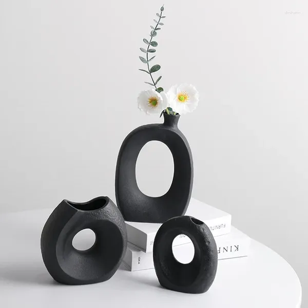 Vasos vaso de cerâmica preto branco simples criativo design nórdico artesanal decoração de arte sala de estar modelo decoração de casa