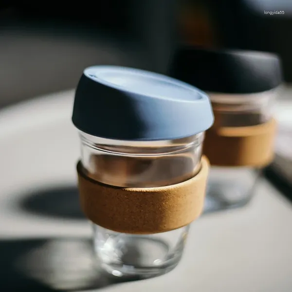 Tassen Tragbare Tasse mit Korkhülle Hitzebeständiges Glas Wasser Minimalistischer Bürokaffee