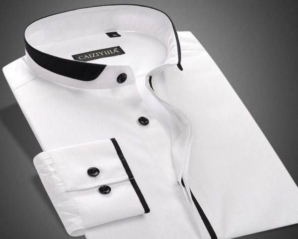 Whole2020 moda colletto alla coreana camicia da uomo manica lunga solido partito bianco nero maschio camicie casual taglie forti81124031171679