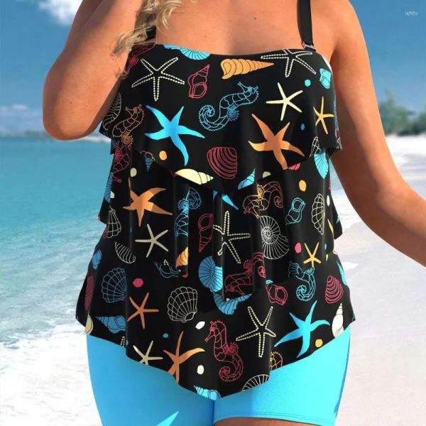 Womens Swimwear 2023 Ruffle Vintage Imprimir Tankini Set Plus Size Two Piece Swimsuit para Mulheres Grande Terno de Banho Beachwear Drop Entregar Dhhkb