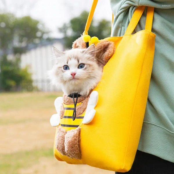 Portadores de gato saco de lona para animais de estimação não-desvanecimento grande capacidade wearable em forma de abelha portador de carro ombro multiuso