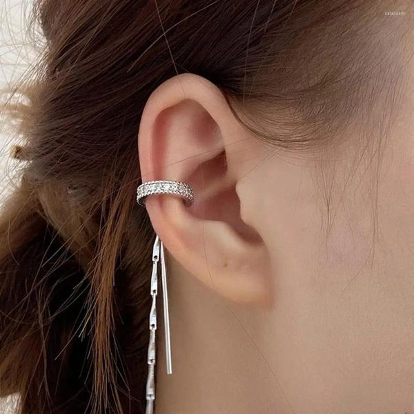 Orecchini posteriori nappa di cristallo polsino non penetrante orecchino a clip per le donne catena di strass lucidi gioielli penetranti della cartilagine finta G7D0