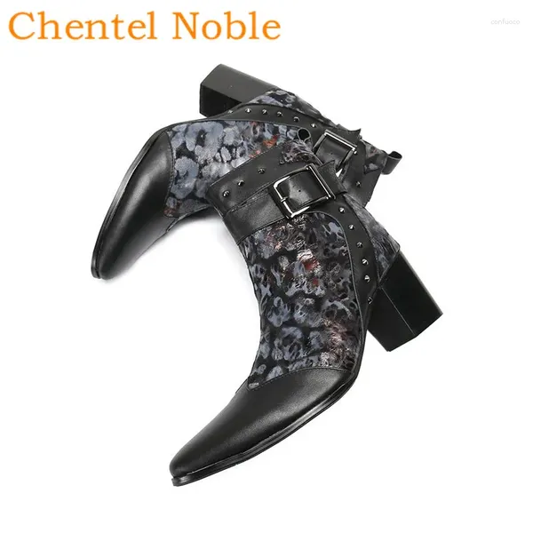 Sıradan Ayakkabı Markası Chentel Noble Perçin Dekorasyon Manuel Med Topuk Erkek Elbise Yakışıklı Toka Zip Partisi Eşsiz Erkek