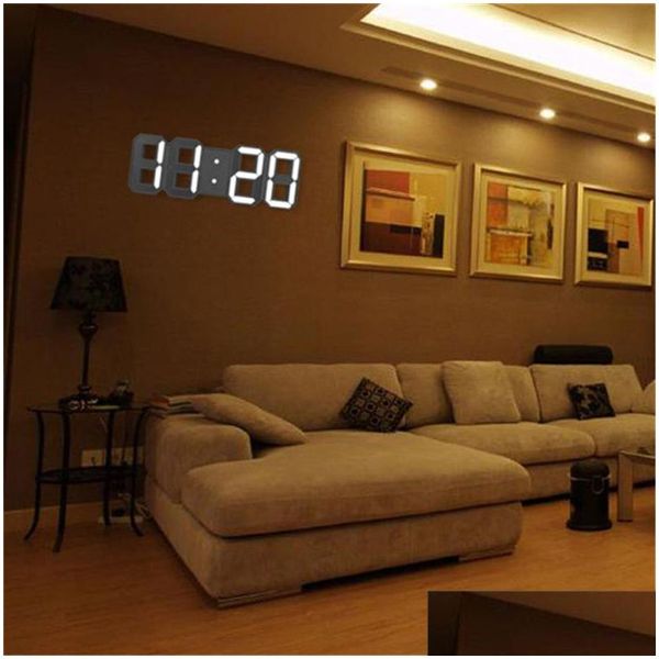 Orologi da parete Design moderno Orologio a led 3D Allarme digitale Casa Soggiorno Tavolo da ufficio Scrivania Display notturno Consegna a goccia Arredamento da giardino Dhmdm