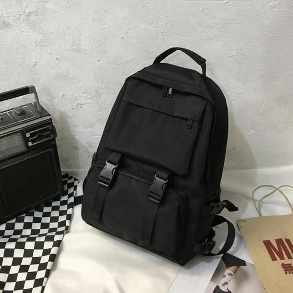 Rucksack Einfache Schwarz Arbeitskleidung Stil Große Kapazität Laptop Tasche Mode Studenten Harajuku Frauen Männer Business Reisetaschen