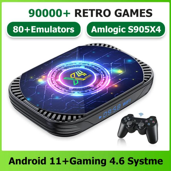 Consoles x4 mini caixa de jogo amlogic s905x4 ee4.6 para ps1/dc/n64/psp clássico retro 90000 jogos android 11 4k/8k hd wifi tv jogador de vídeo game