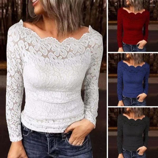 Blusas femininas cor sólida topo chique fora do ombro renda elegante streetwear para estilo fino ajuste elegante um ombro