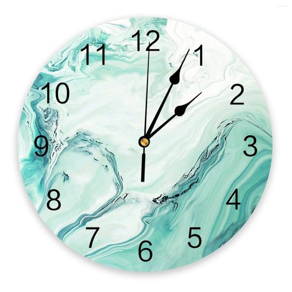 Orologi da parete Marmo Texture fluida Blu Verde Silenzioso Soggiorno Decorazione Orologio rotondo Casa Camera da letto Cucina Arredamento