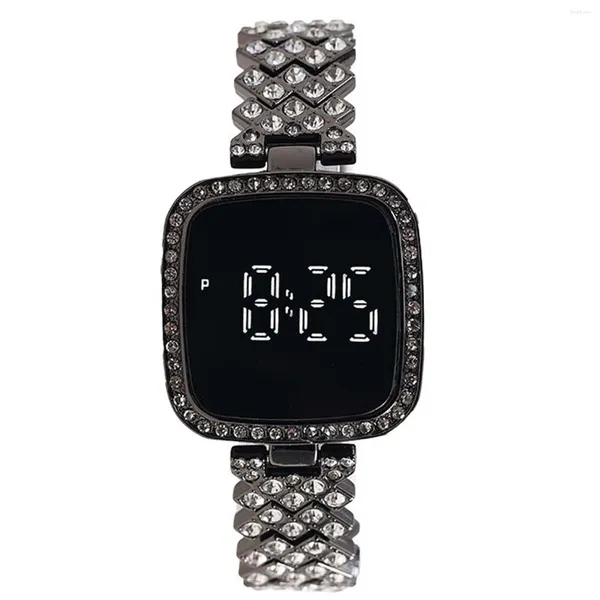 Relógios de pulso feminino pulseira de cristal relógio fácil de ler quadrado dial touch screen relógio de pulso eting e namoro escritório