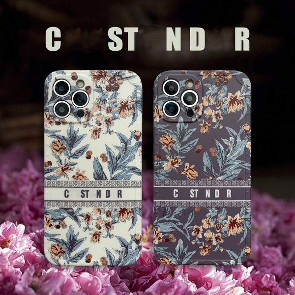 Linda capa de capa de designer iPhone 15Pro max 14 15 mais 11 12 13 14 Pro Max X Xr Xsmax Luxo TPU Case de silicone com moda de tendência floral