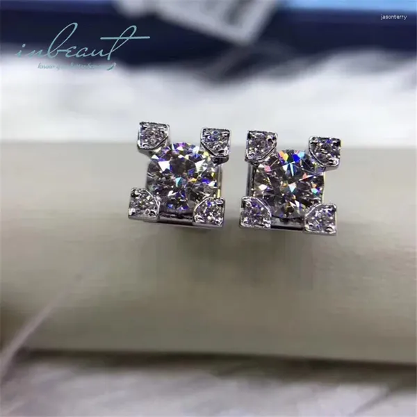 Orecchini a bottone Inbeaut Argento 925 Totale 1 Ct Taglio eccellente D Color Pass Test del diamante Moissanite Testa di mucca Asciugamano Gioielli