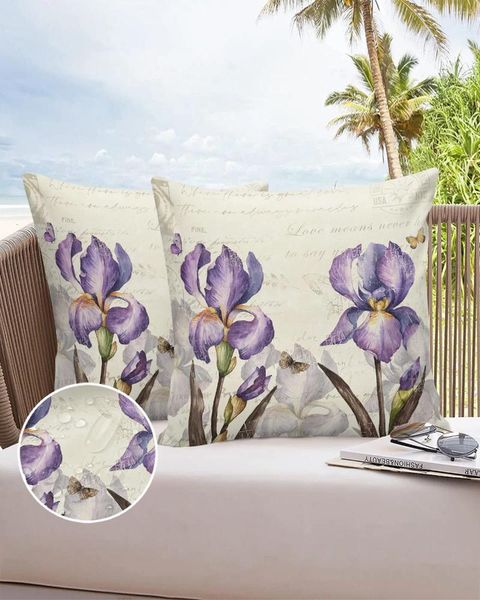 Federa per cuscino vintage Iris farfalla rustica impermeabile federa per casa divano da ufficio decorazione per cuscino per auto