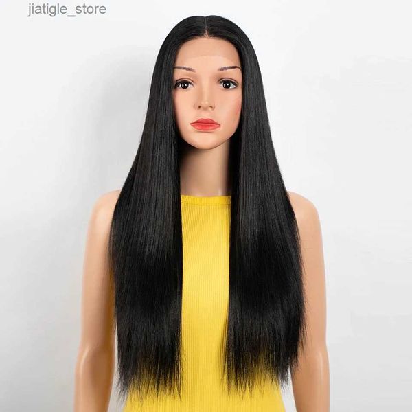 Sentetik peruklar siyah kadın sentetik dantel ön peruk uzun düz orta kısım peruk yüksek sıcaklık saç kırmızı ombre rol yapma peruk y240401
