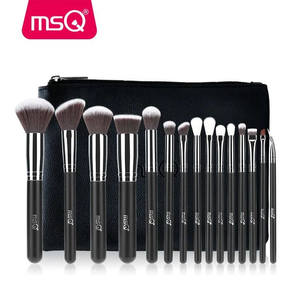 MSQ Professional 15 pezzi Pennelli per trucco Set Fondotinta in polvere Ombretto Kit pennelli per trucco Cosmetici Capelli sintetici Custodia in pelle PU 240314