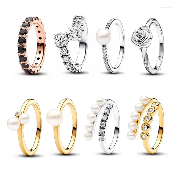 Cluster Ringe 2024 Charm Ring 925 Sterling Silber Perle Zirkon Kreis Valentinstag Familie Frau Mädchen Mutter Geschenk Bankett Party