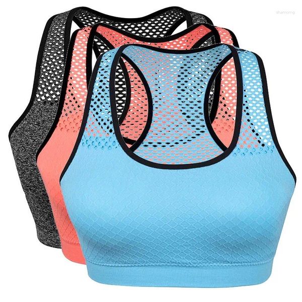 Yoga Outfit Schnell trocknende Mesh-Sport-BHs für Frauen, kabelloser Push-Up-BH, stoßfest, Fitness-Studio, herausnehmbar gepolstert