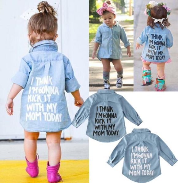 Focusnorm criança criança bebê menina outono roupas quentes denim camisa de manga longa blusa casaco camisa jaqueta carta impressão doce 27year8887951