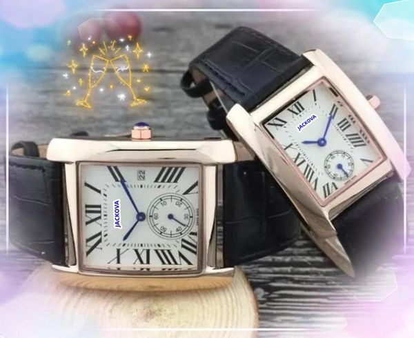Mulheres homens casal dois meio pinos relógios de trabalho de alta qualidade reloj tanque deve design quadrado mostrador romano relógio feminino pulseira de corrente menina couro de vaca relógio de bateria de quartzo