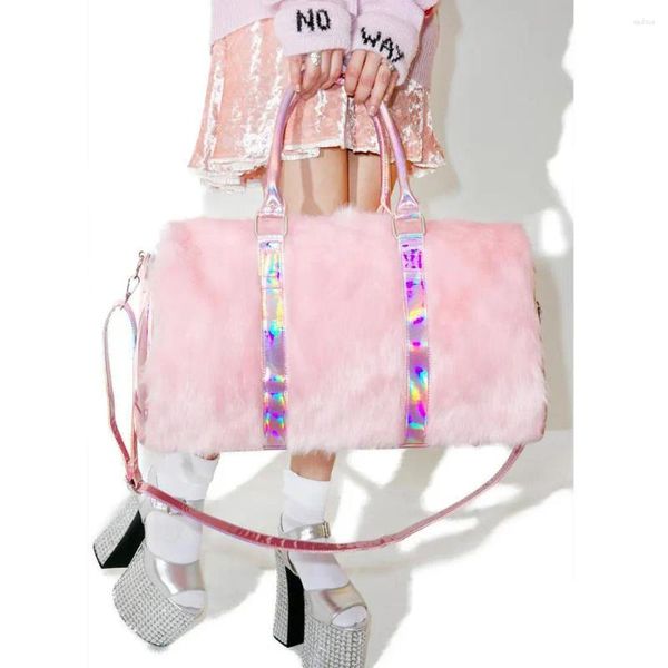 Сумка 2024 INS Большая вместительная плюшевая розовая повседневная сумка в готическом стиле на молнии Женские сумки на плечо