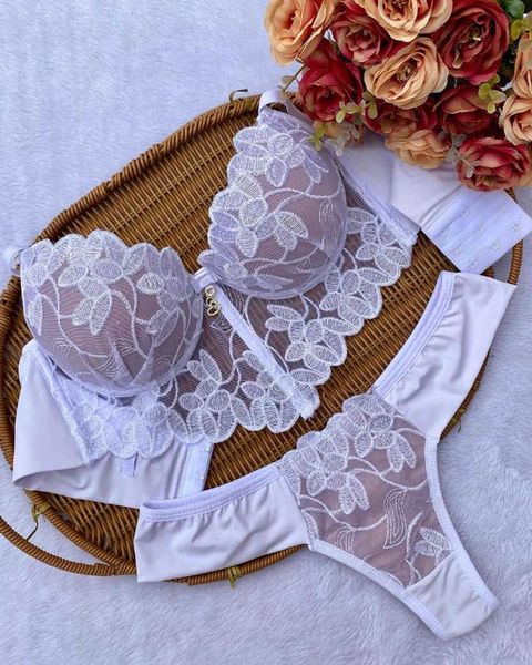 Conjunto de lingerie sexy mulher plus size conjunto de lingerie para mulheres francês sexy renda bordado push up sutiã conjunto feminino fio livre roupa interior