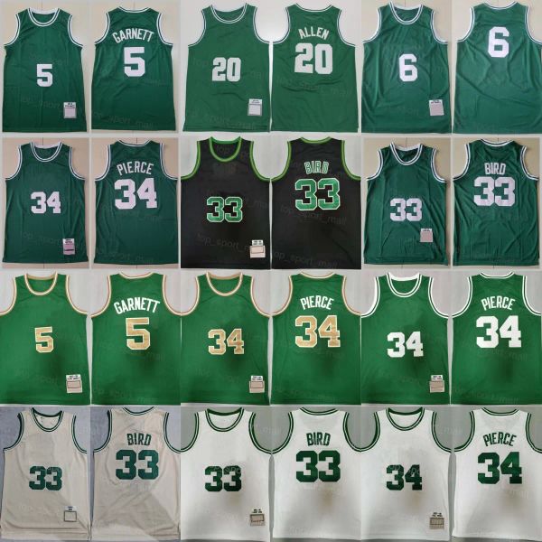 star uniforms Basketball Kevin Garnett Trikot Allen Paul Pierce 34 Larry Bird 33 Vintage Farbe Schwarz Grün Weiß Atmungsaktiv genäht Sport Throwback Hohe Qualität