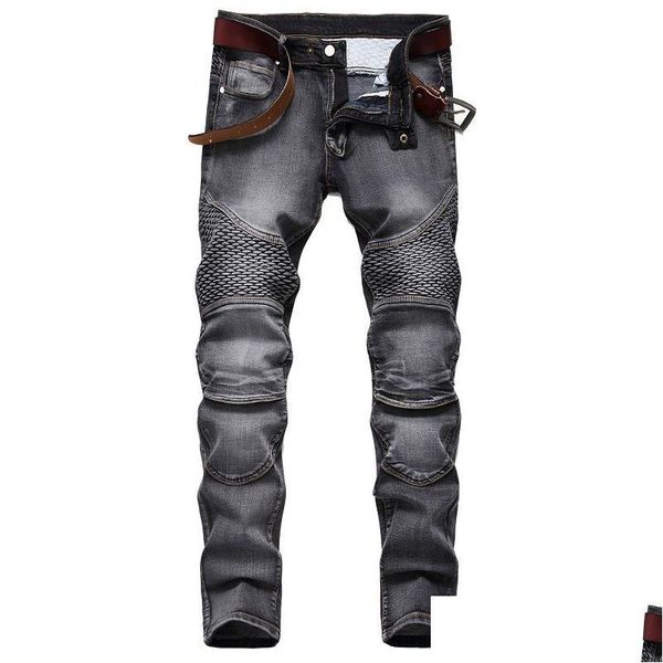 Pantaloni da uomo taglie forti New Mans Skinny Jean Pantaloni larghi a gamba dritta Morti strappati Maschio Hip-Hop Deinim Jeans da uomo Scratch Drop Delivery Apparel Dhnz4