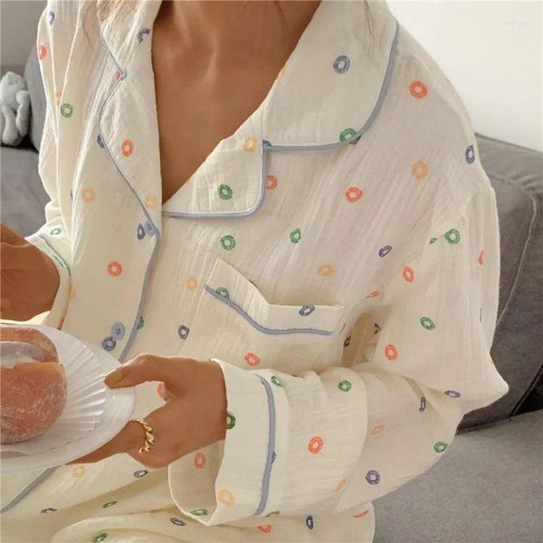 Abbigliamento per la casa Pigiami in cotone Pigiama coreano Donna Primavera Autunno Pigiama a maniche lunghe con stampa carina Set femminile Cardigan negligee