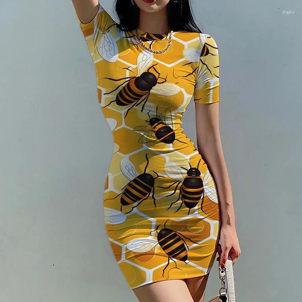 Abiti da festa Hawaii Mini abito 3D Bee stampato Lady In Summer Street Sexy Ladies a maniche corte Moda versatile