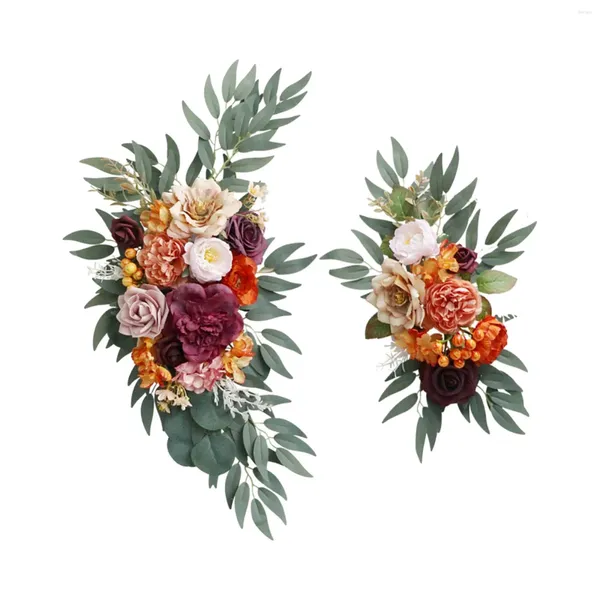 Dekorative Blumen Hochzeit Bogen handgemachte Kranz künstliche Blume Swag 2 Stück für Willkommensschild Tisch Hintergrund Laube Dekoration Requisiten