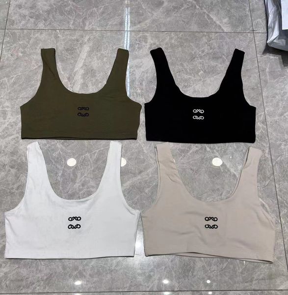 Klassisches, mit Buchstaben besticktes Damen-Designer-High-End-Strick-Trägershirt aus reiner Baumwolle, sexy, kurzes Tanktop