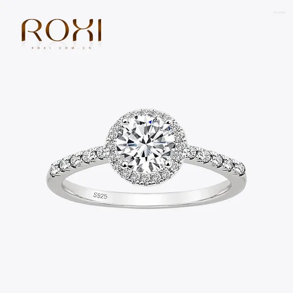 Cluster Ringe ROXI 925 Sterling Silber Damen Verlobung Ehering Runder Zirkonia Finger für Braut Größe 5-9 Anello Argento