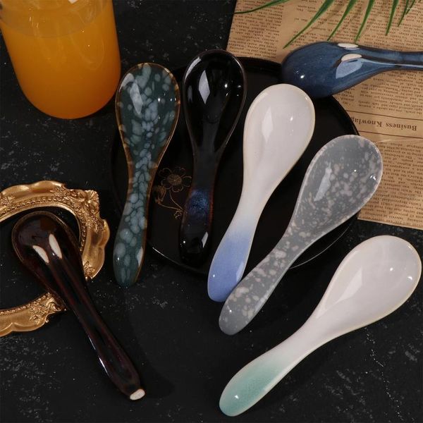 Cucchiaini da tè 7Pc Cucchiaio da zuppa in ceramica Stoviglie giapponesi Mangiare Cucchiai creativi Utensile da cucina Utensile da cucina Cucchiaino Catering