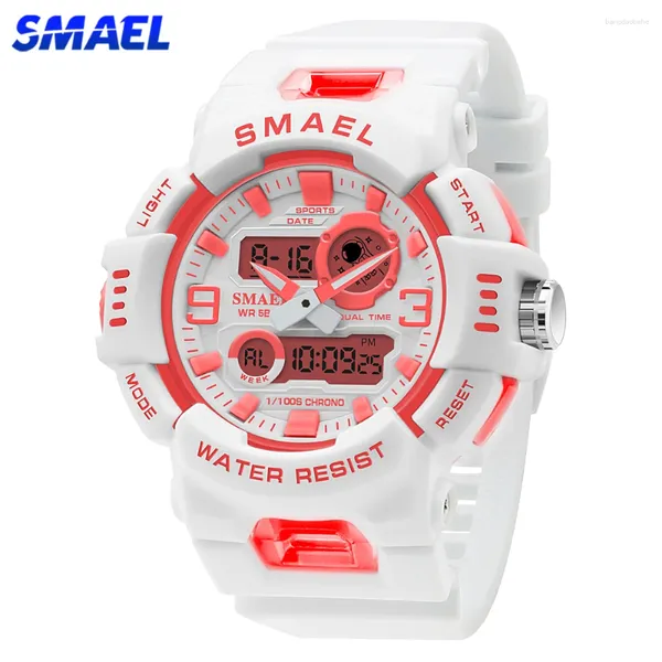 Relógios de pulso SMAEL Dual Time Sports Mulheres Relógio Quartz Estudante Moda Feminino Branco Relógio Digital Senhora Presente Auto Data