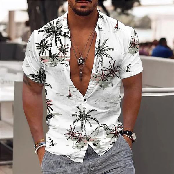 2023 Coconut Tree Shirts Für Männer 3d Gedruckt Herren Hawaiian Shirt Strand 5xl Kurzarm Mode Tops T Mann Bluse camisa 240329