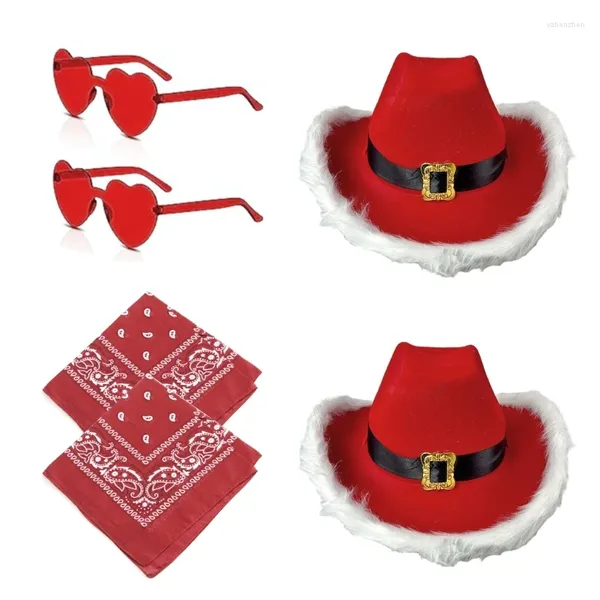 Berretti Set di ornamenti natalizi per adulti Regalo per bambini Cappello illuminato Occhiali da sole Fazzoletto